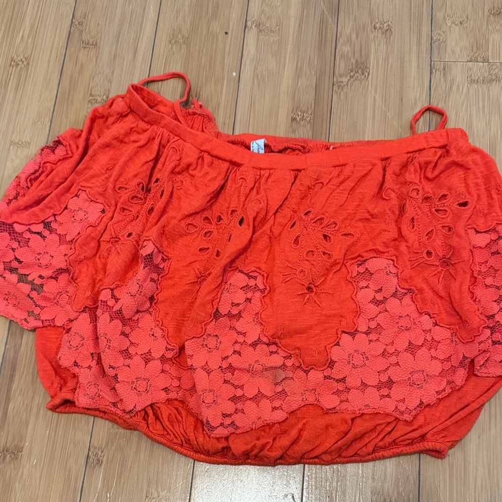 Free People Bold Red Lace Top